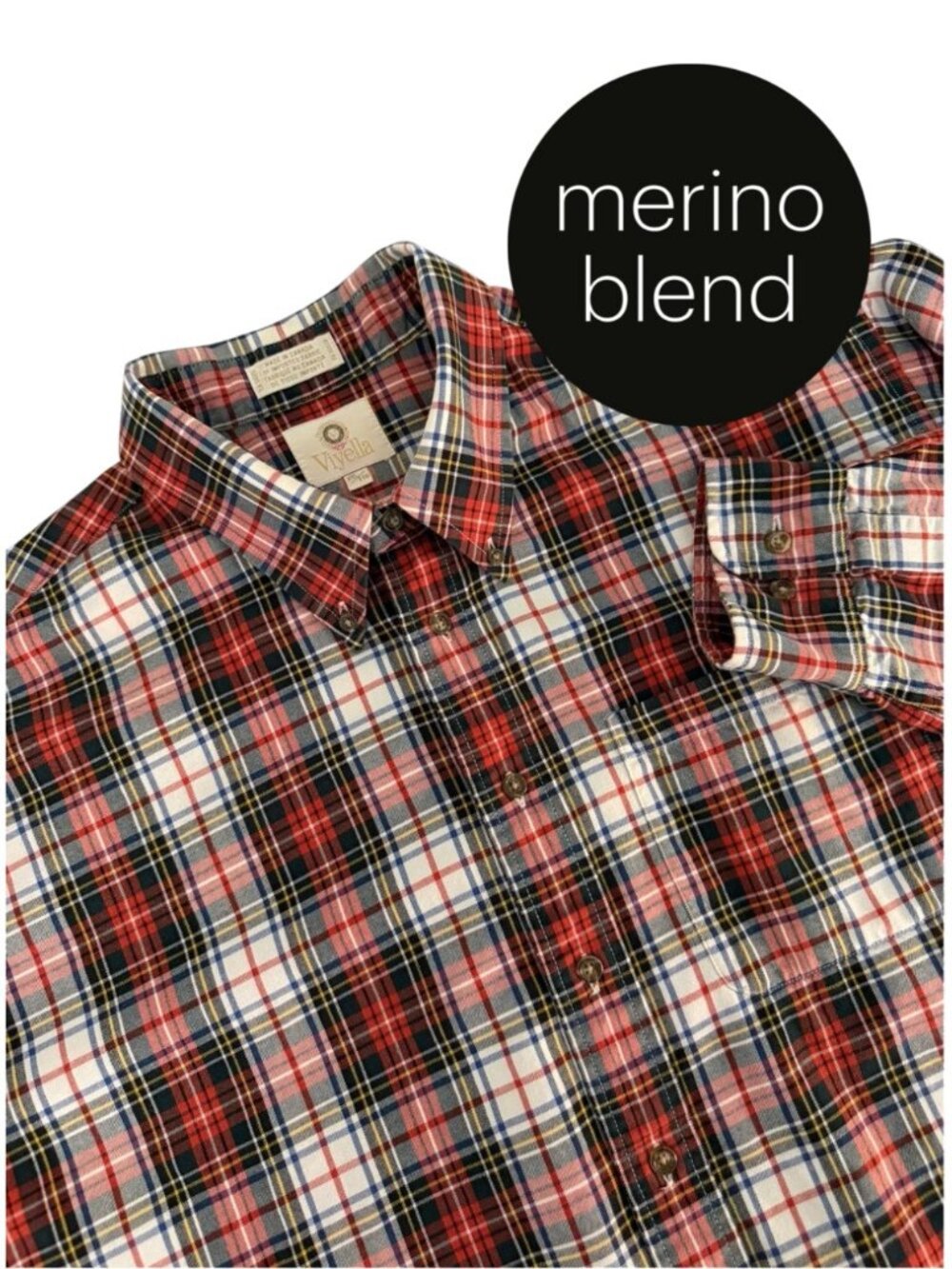 VIYELLA Red Blue Plaid Cotton Merino Wool Shirt Made Canada size XXL